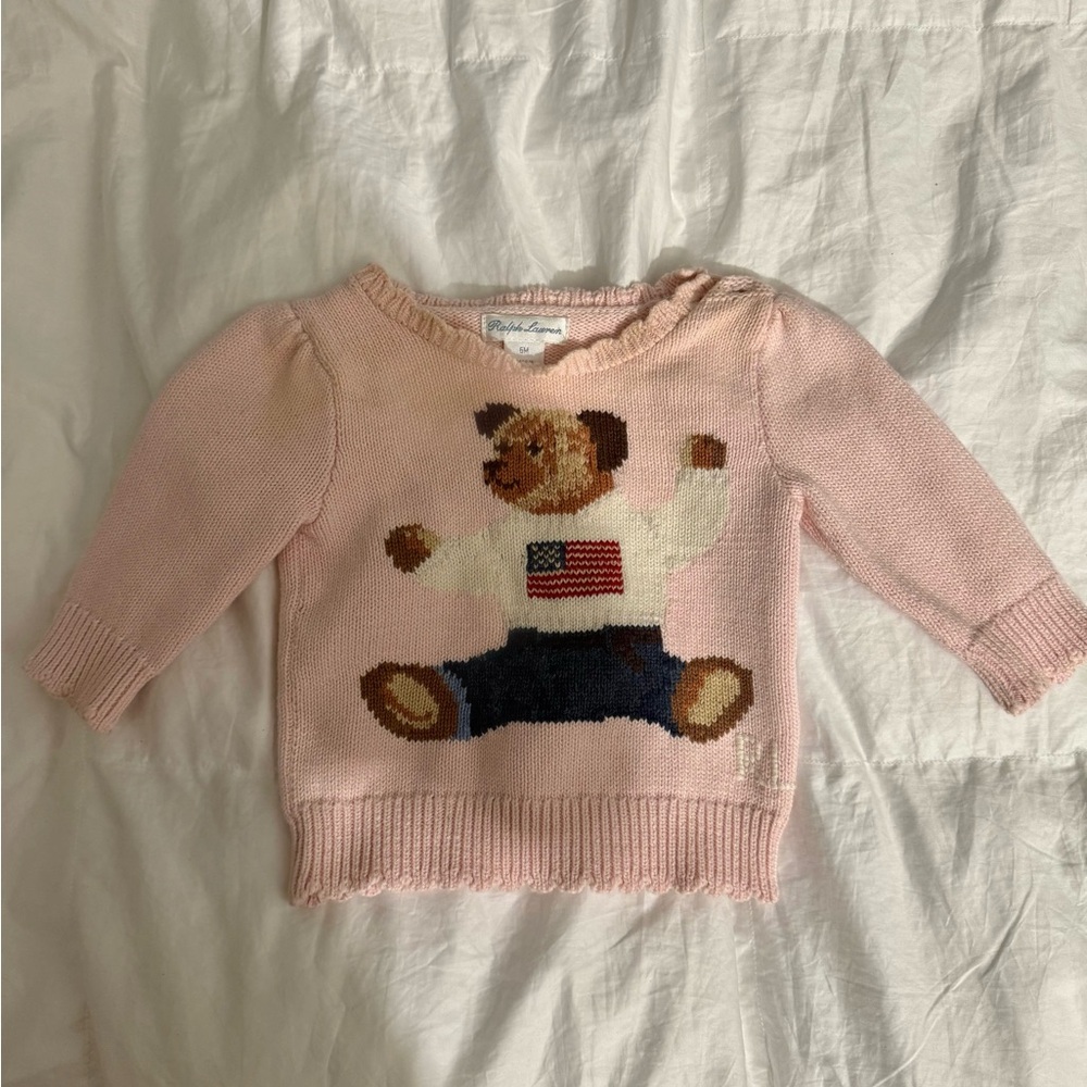 Ralph Lauren Pink Knit Sweater with Bear